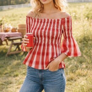 Zara Cotton Strapless Bell Sleeve Top